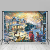 Aperturee - Steam Train Path Winter Town Christmas Backdrop